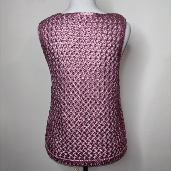 Zara Pink Metallic Crochet Sleeveless Knit Top Women's Size S - Picture 4 of 13